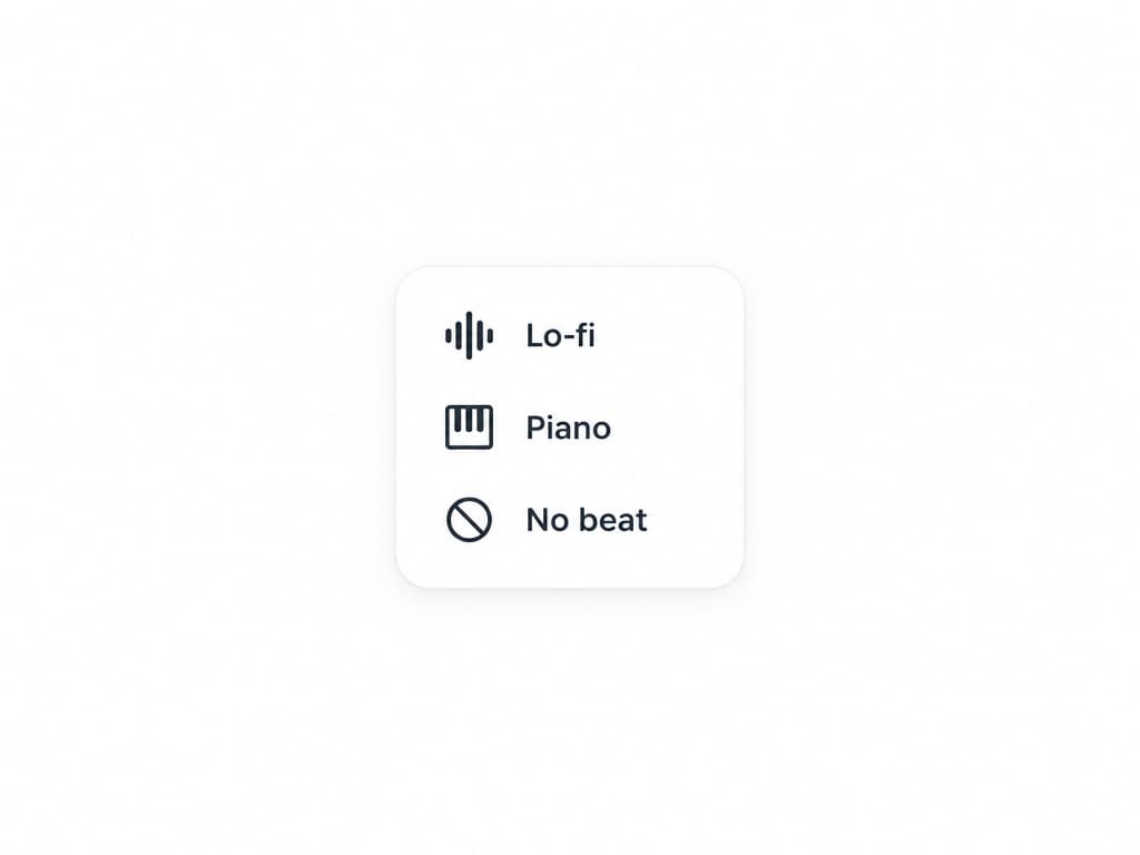 Choosing piano, lo-fi, or no beat